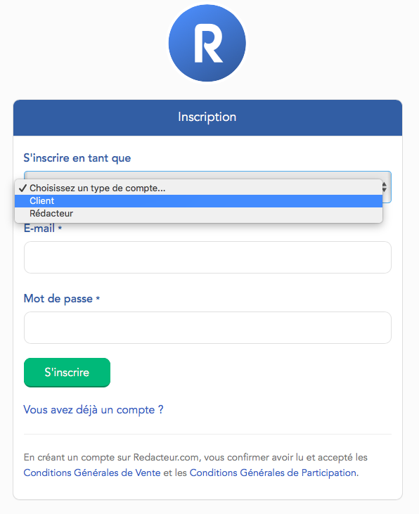 S'incrire sur Redacteur.com
